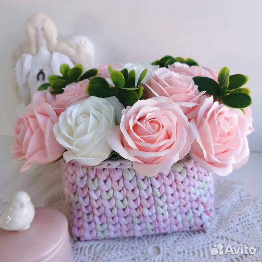 Букет из мыльных роз в корзинках из трикотажной пр