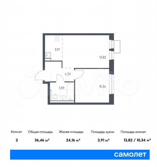 2-к. квартира, 36,5 м², 10/17 эт.