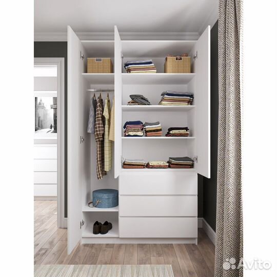 Шкаф 3 двери и 3 ящика белый