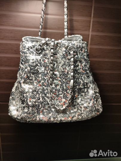 Сумка с пайетками, серебряная