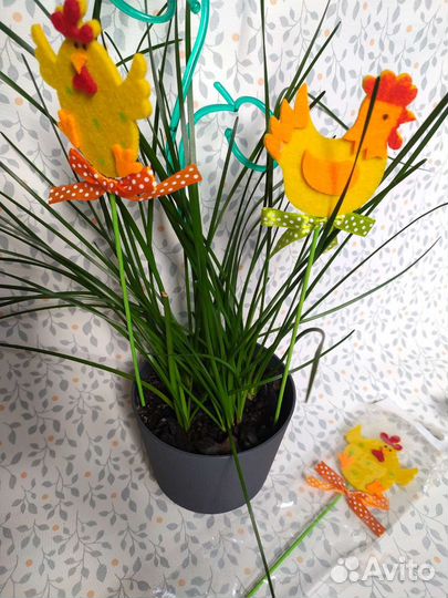 Пасхальные украшения из фетра в цветы кашпо, яйца