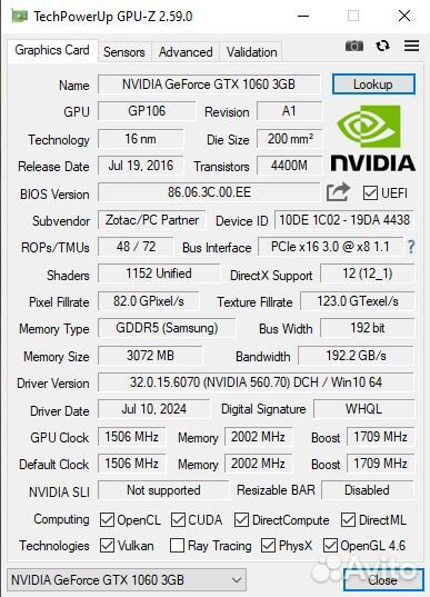 Видеокарта gtx 1060 3gb