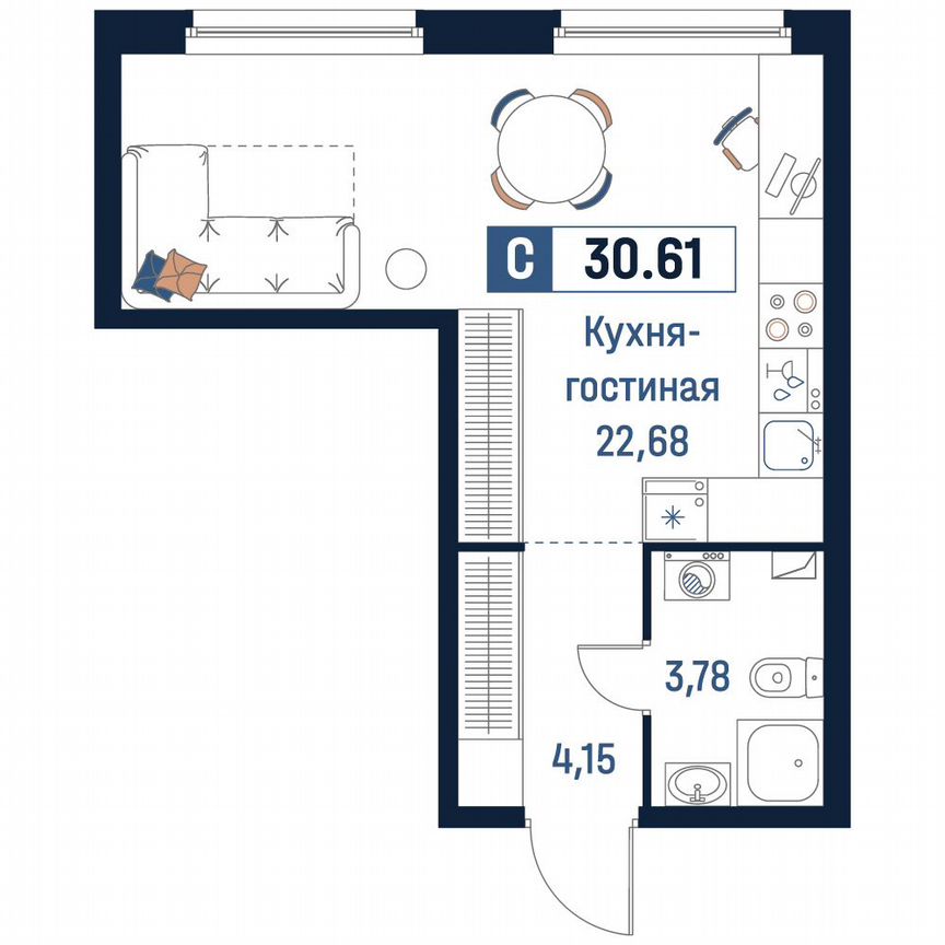 Квартира-студия, 30,6 м², 2/18 эт.