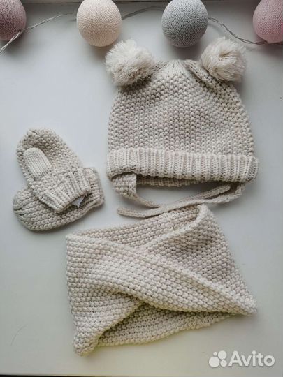 Комплект шапка, снуд и руковички весна - осень