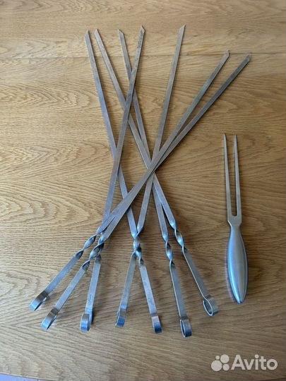 Шампуры из нержавейки и нож для мяса