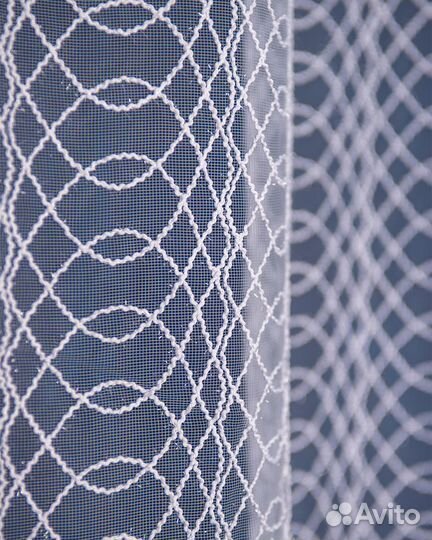 Тюль дентель Ажур холодный белый готовый пошив