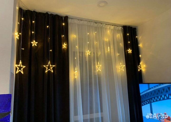 Светодиодная гирлянда Звезды 3х1 м на окно