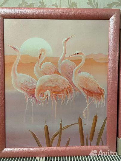Картина триплекс розовые фламинго.Новая