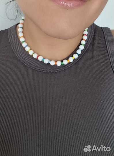 Летнее колье чокер из натуральных камней