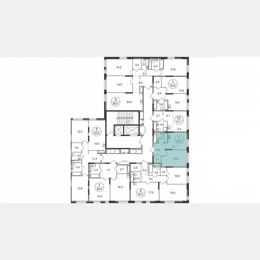 1-к. квартира, 34,4 м², 14/19 эт.