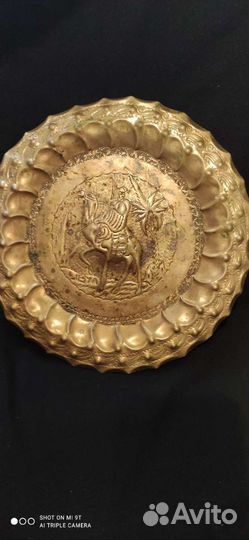Тарелка панно, латунь, 60-е гг, ручная работа