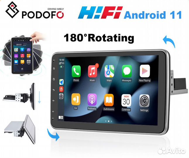Магнитола 1 din поворотная 10 дюймов Android 11