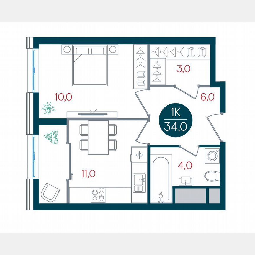 1-к. квартира, 34 м², 7/32 эт.