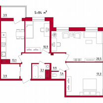 3-к. квартира, 83,6 м², 6/13 эт.