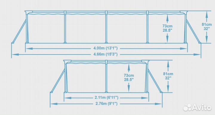 Бассейн 400 на 211 на 81 каркасный новый