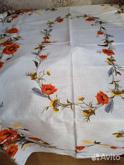 Скатерть льняная СССР, цветная, 130 х 150. Новая