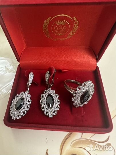 Серебряный комплект кольцо и серьги