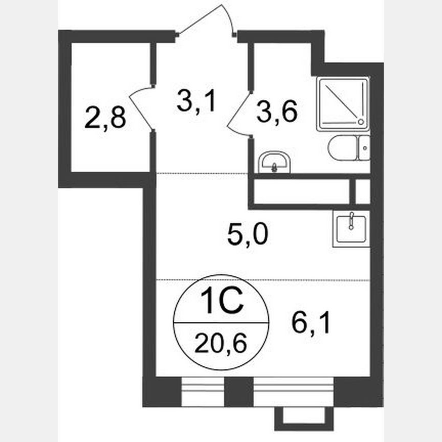 Квартира-студия, 20,6 м², 20/20 эт.