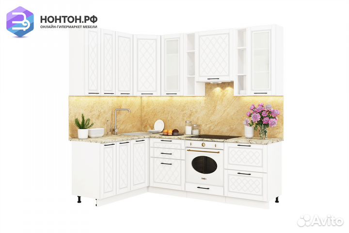 Кухня угловая Барселона 1.6 на 2.4 м белое дерево