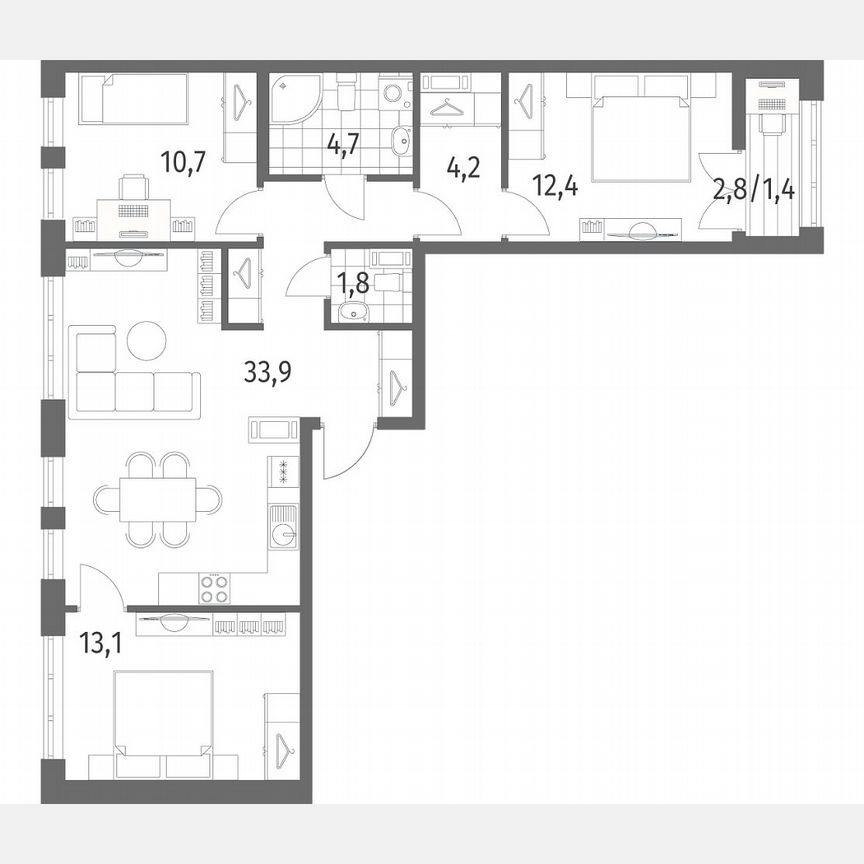 3-к. квартира, 82,1 м², 7/7 эт.