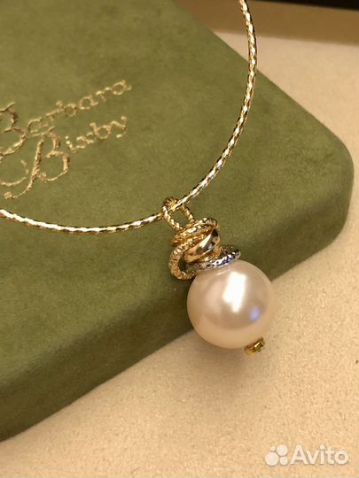Кулон крупный нежно-персиковый жемчуг золотой шнур
