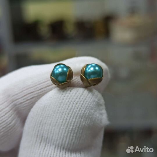 Советские Серьги Голубые Цветы Бутоны СССР Ретро