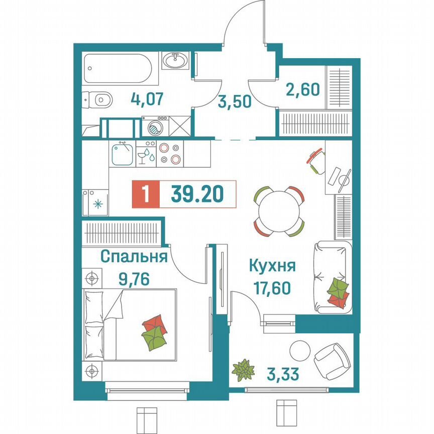 1-к. квартира, 39,2 м², 12/18 эт.