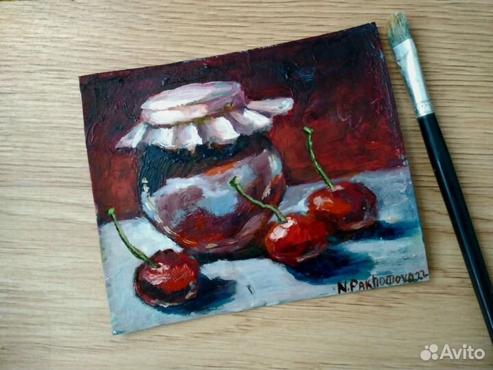 Картина маслом натюрморт Вишневое варенье