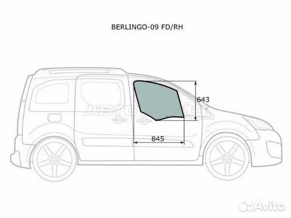 Стекло боковое опускное Peugeot Partner II (2008—2012)