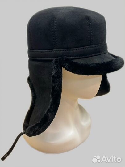 Бейсболка ушанка мужская зимняя черная