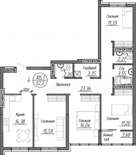 4-к. квартира, 105,1 м², 16/25 эт.