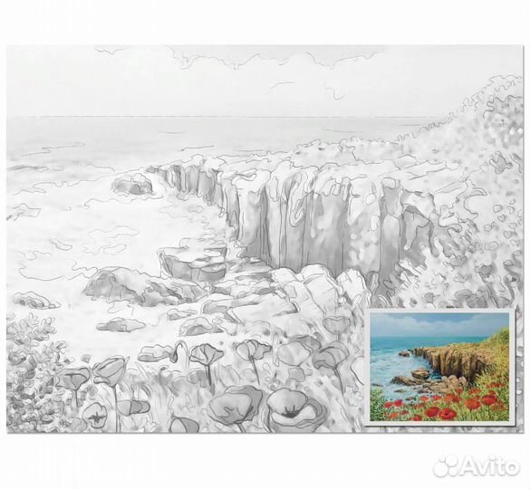 Холст на картоне с контуром 