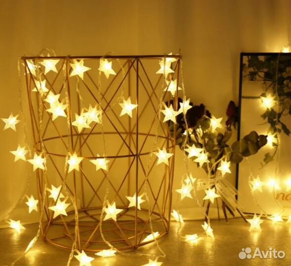 Новогодняя гирлянда звездочки желтые новая