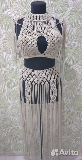 Макраме комплект- топ и юбка, туника пляжная