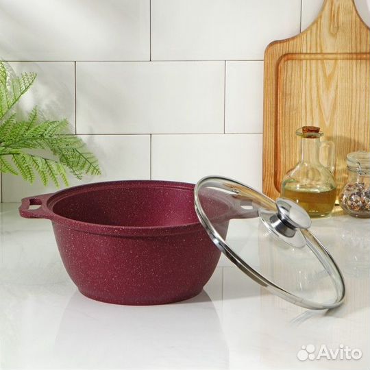 Кастрюля Trendy style, 2 л, стеклянная крышка, ант