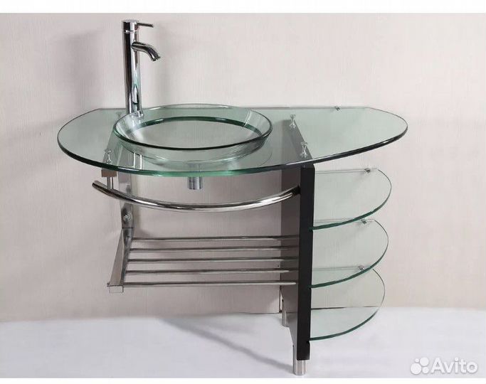 Стеклянная раковина с тумбой
