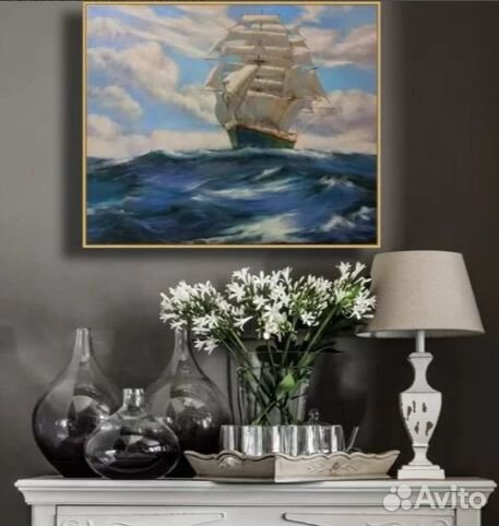 Картина маслом Белый парусник в море