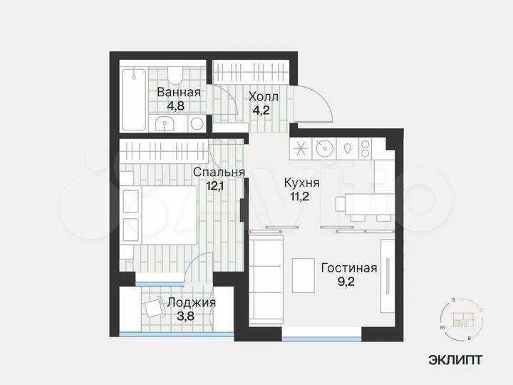 1-к. квартира, 43,2 м², 4/4 эт.