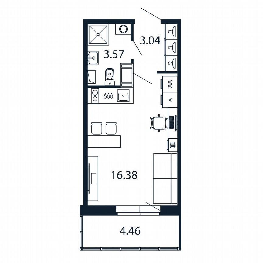 Квартира-студия, 22,4 м², 4/12 эт.