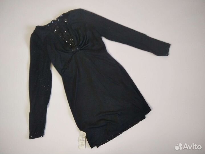Черное платье мини с пайетками S Pull&Bear