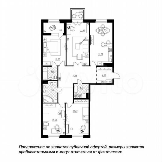 4-к. квартира, 143,4 м², 6/9 эт.