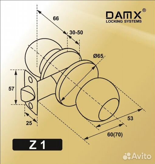 Дверная ручка-защелка damx Z 1-R AC Ключ/Фиксатор