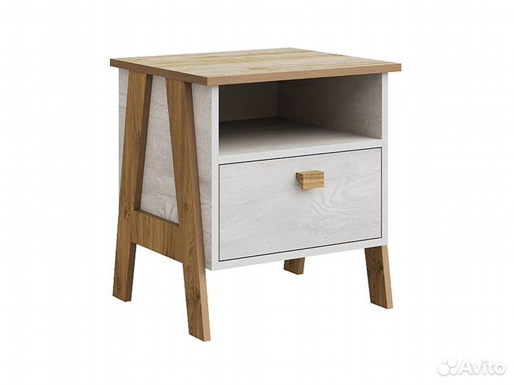 Тумба прикроватная скандинавия, Бетон пайн светлый + Дуб Наварра