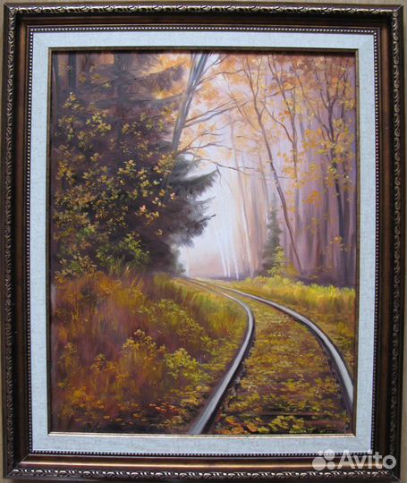 Осенний туман на железной дороге. 40х50см, х.м