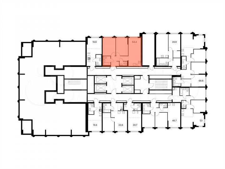 2-к. квартира, 54,4 м², 30/32 эт.