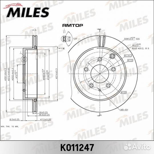 Miles K011247 Диск тормозной задний mazda CX-7 2.3
