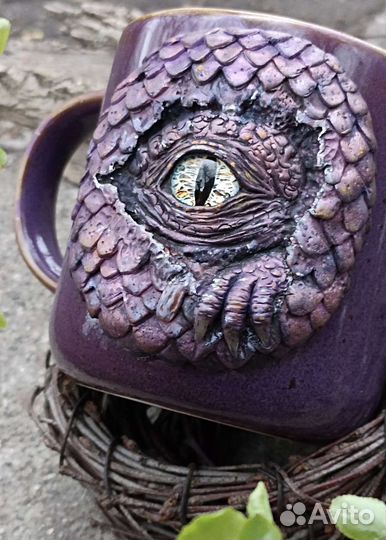 Кружка с декором из полимерной глины. Дракон