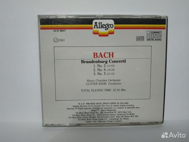 Bach.J.C.Brandendurg concerto orchestral.CD EU