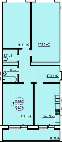 3-к. квартира, 96,8 м², 4/5 эт.