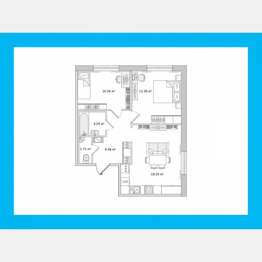 2-к. квартира, 55,4 м², 2/15 эт.